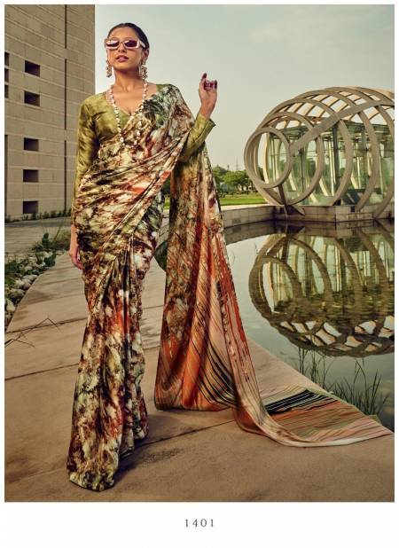 Light Green Colour Satin Digital 1400 Series By Rajtex Satin Crepe Casual Wear Saree Wholesale In Delhi 1401